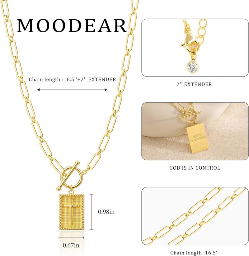 Moodear Cross Necklace for Women Trendy Chunky 14K Gold Plated/Silver Plated Cross Pendant Necklace Toggle Clasp Paperclip Chain Dainty Charm Necklace Fashion Religious Simple Jewelry Christian Gifts for Women - Image 5